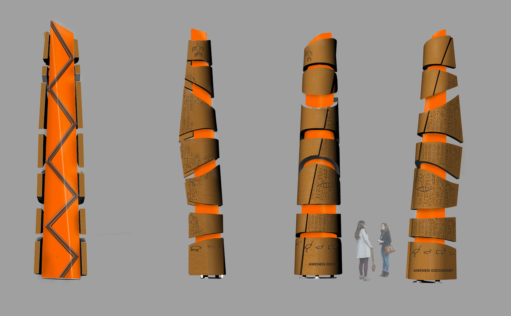 a group of tall orange poles sitting next to each other.